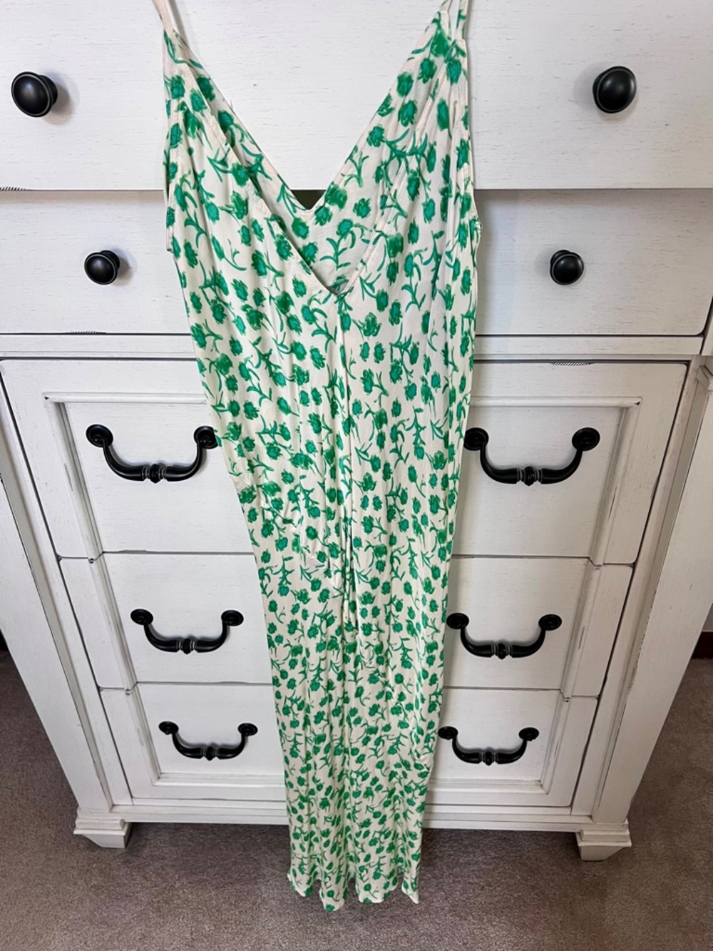 Zara LARA White Slip Dress with Green Floral Print - Picture 4 of 9